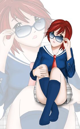 young girl student with modern sunglassesの写真素材