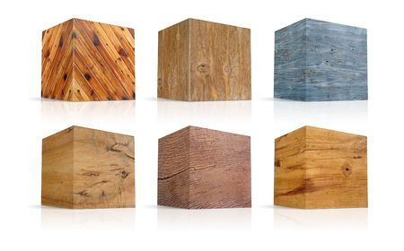 cubes in different types of woodの写真素材