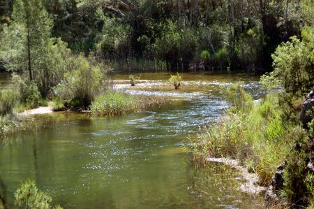 The river gorges Cabriel form a natural park between the provinces of Valencia and Cuenca in Spainの写真素材