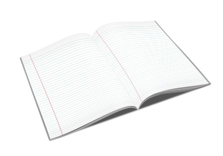 3d illustration of lined notebook on a white background on a white backgroundの写真素材
