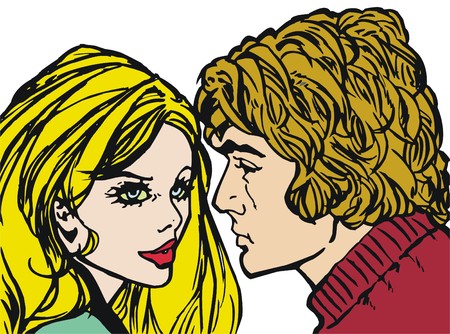 illustration of a pair of lovers on a white backgroundの写真素材
