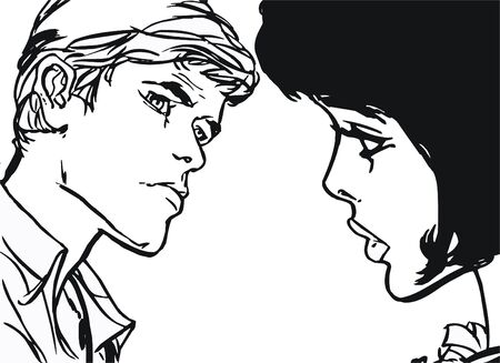 illustration of a pair of lovers on a white backgroundの写真素材