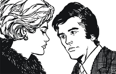illustration of a pair of lovers on a white backgroundの写真素材