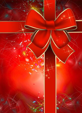 Christmas gift package with a red bowの写真素材