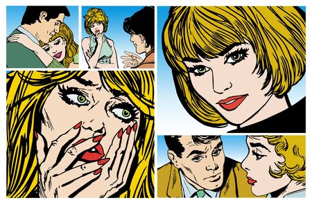 Collection of artwork with young couples in loveの写真素材