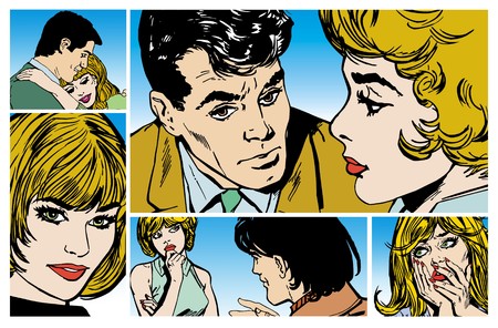Collection of artwork with young couples in loveの写真素材