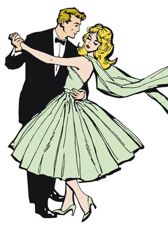 Illustration of a couple dancing, drawn with old comic styleの写真素材