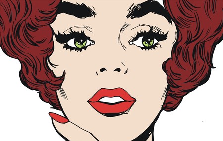 face of a beautiful woman, drawn with old comic styleの写真素材