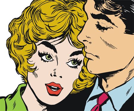 Illustration of couple of lovers, drawn with old comic styleの写真素材