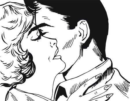 Illustration of couple of lovers, drawn with old comic styleの写真素材