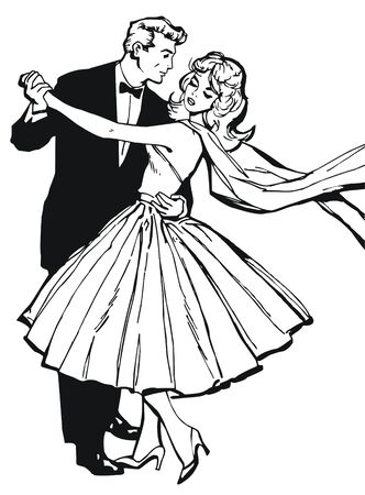 Illustration of a couple dancing, drawn with old comic styleの写真素材
