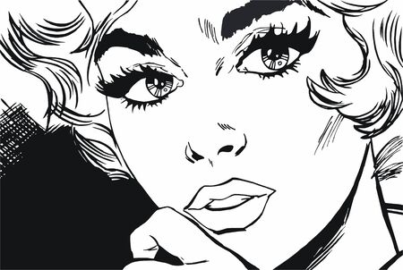 face of a beautiful woman, drawn with old comic styleの写真素材