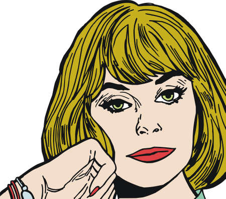 face of a beautiful woman, drawn with old comic styleの写真素材