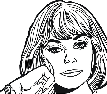 face of a beautiful woman, drawn with old comic styleの写真素材