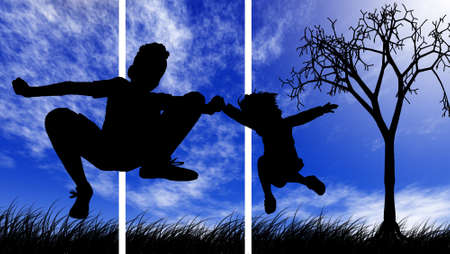 illustration of children by various children's gamesの写真素材