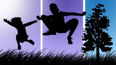 illustration of children by various children's gamesの写真素材