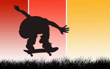illustration of teenager with skateboardの写真素材