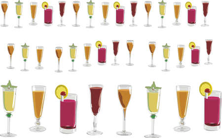 illustration with several cups and glasses of different colorsの写真素材