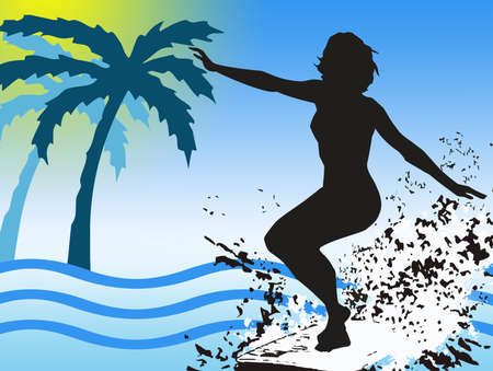 women surfing at the beachの写真素材