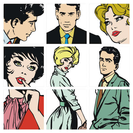 collection of illustrations young couple in loveの写真素材