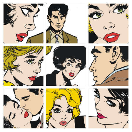 collection of illustrations young couple in loveの写真素材