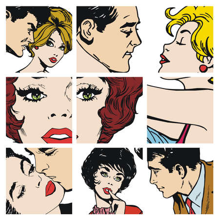 collection of illustrations young couple in loveの写真素材