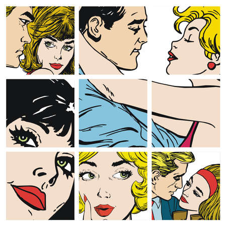 collection of illustrations young couple in loveの写真素材