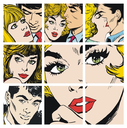 collection of illustrations young couple in loveの写真素材