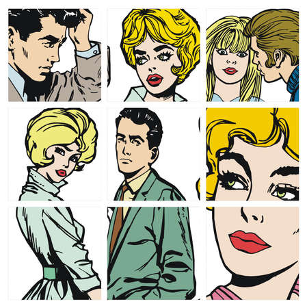 collection of illustrations young couple in loveの写真素材