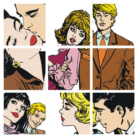 collection of illustrations young couple in loveの写真素材