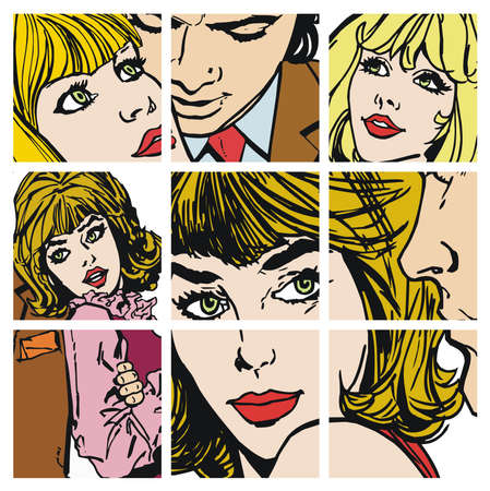 collection of illustrations young couple in loveの写真素材