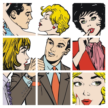 collection of illustrations young couple in loveの写真素材