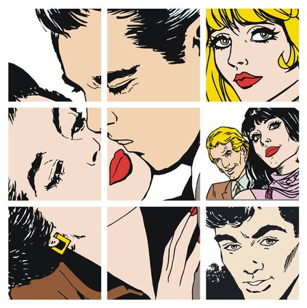 collection of illustrations young couple in loveの写真素材