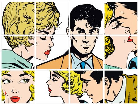 collection of illustrations young couple in loveの写真素材