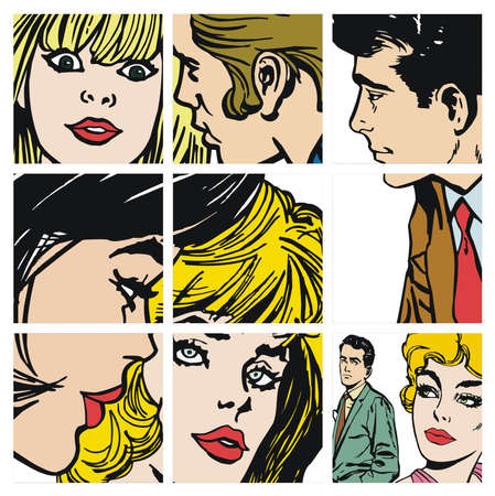 collection of illustrations young couple in loveの写真素材