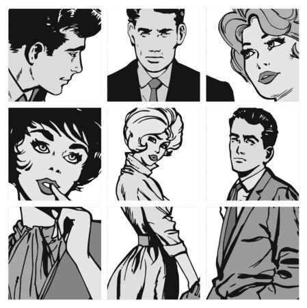 collection of illustrations young couple in loveの写真素材