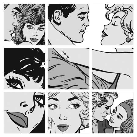 collection of illustrations young couple in loveの写真素材