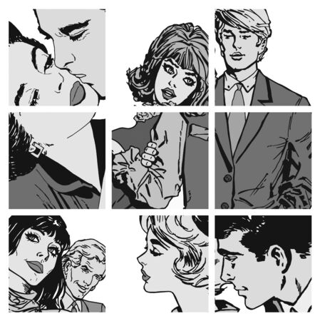 collection of illustrations young couple in loveの写真素材