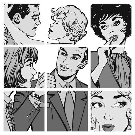 collection of illustrations young couple in loveの写真素材