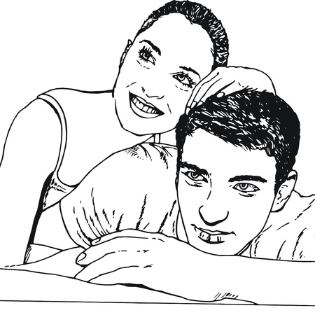 collection of illustrations young couple in loveの写真素材