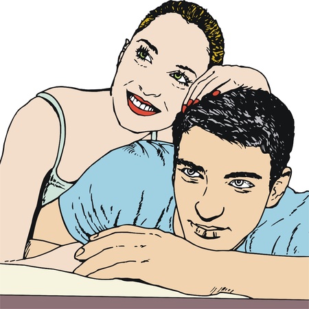 collection of illustrations young couple in loveの写真素材