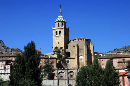 Church of Santa MarÃ­a de AlbarracÃ­n and views of the population - Albarracin (Teruel) Spainの写真素材