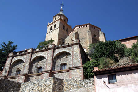 Church of Santa Maria de Albarracin and views of the population - Albarracin (Teruel) Spainの写真素材