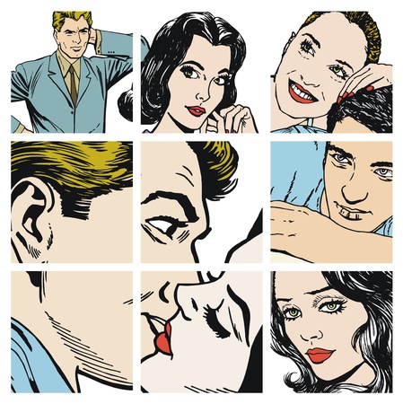 Collection of illustrations showing couples in loveの写真素材