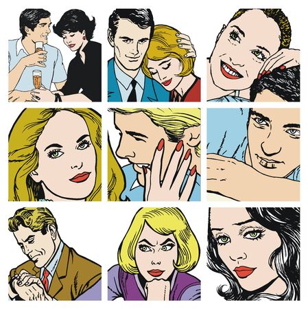 Collection of illustrations showing couples in loveの写真素材