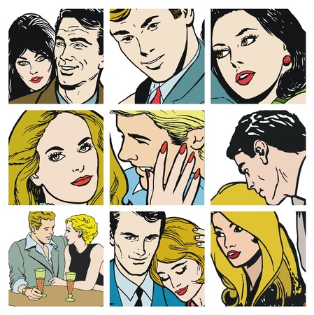 Collection of illustrations showing couples in loveの写真素材