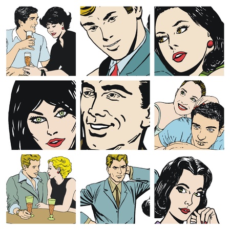 Collection of illustrations showing couples in loveの写真素材