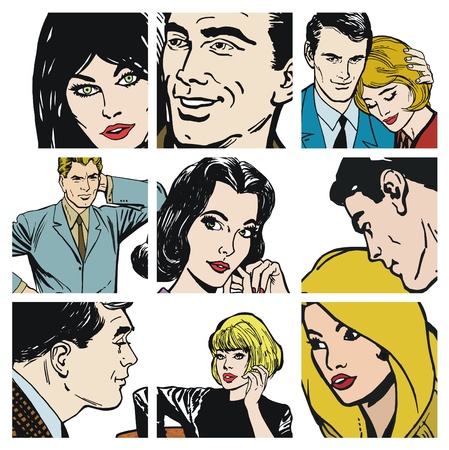 Collection of illustrations showing couples in loveの写真素材
