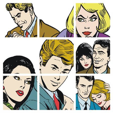 Collection of illustrations showing couples in loveの写真素材
