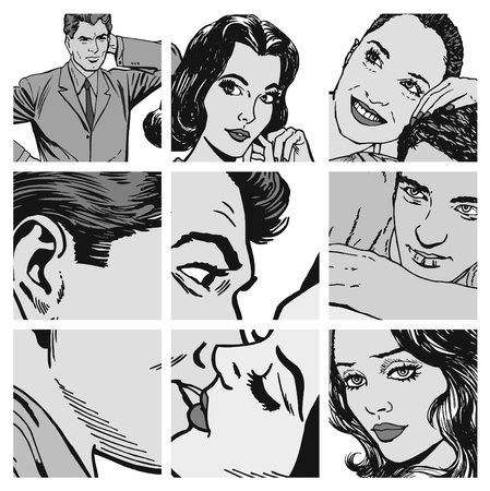 Collection of illustrations showing couples in loveの写真素材